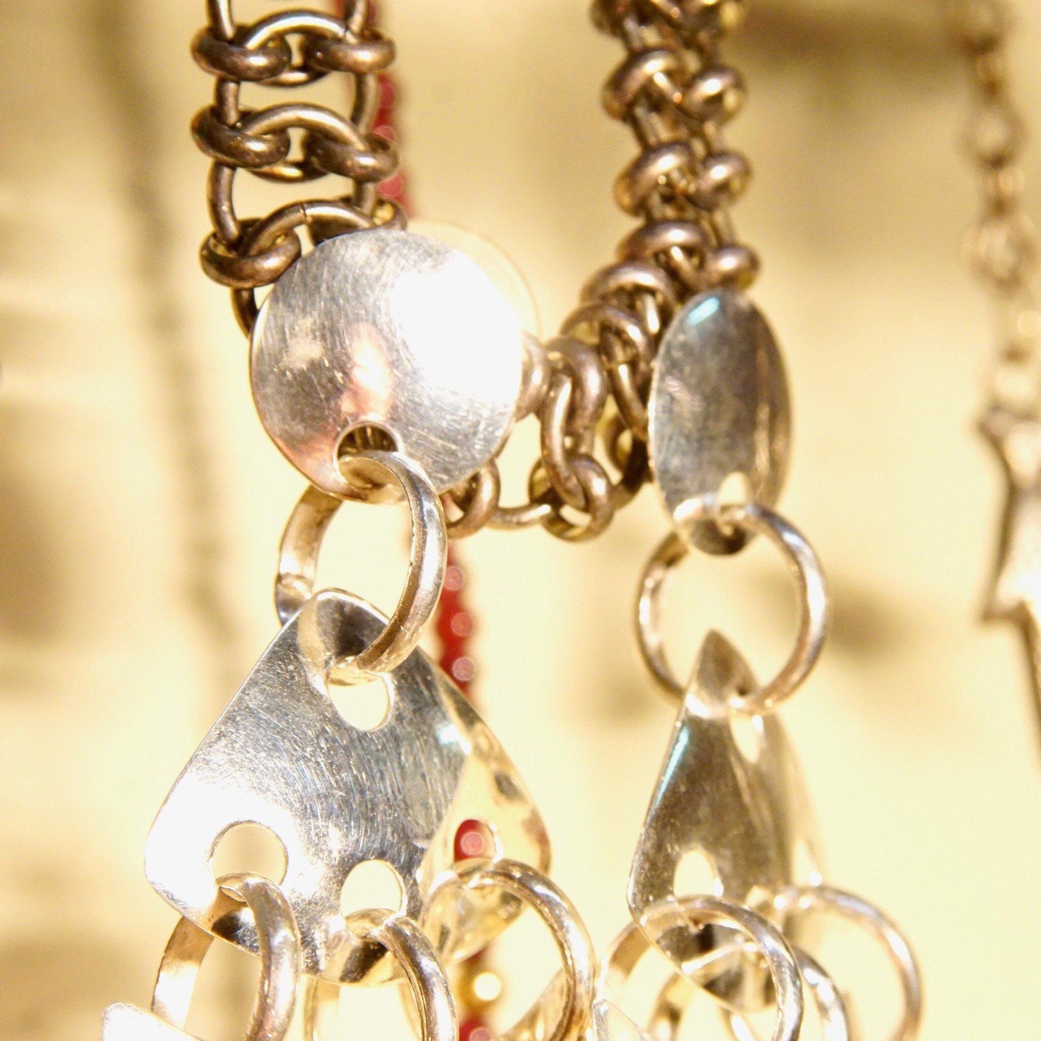 Vintage Abstract Modernist Jeweled Sterling Silver Pierced Dangle Earrings, Multi-Color Gemstones, Eccentric 925 Jewelry, 2 3/4 L