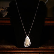 Vintage Arne Johnson 925 Denmark Abalone Shell Pendant Necklace, Abstract Modernist Sterling Silver Pendant, 3mm Cable Chain, 23 3/4" L
