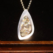 Vintage Arne Johnson 925 Denmark Abalone Shell Pendant Necklace, Abstract Modernist Sterling Silver Pendant, 3mm Cable Chain, 23 3/4" L