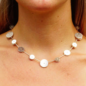 Vintage Abstract Modernist Sterling Silver Articulated Disc Choker Necklace, One Of One, Experimental Jewelry, Nina Dinoff, 17" Long