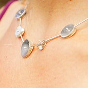 Vintage Abstract Modernist Sterling Silver Articulated Disc Choker Necklace, One Of One, Experimental Jewelry, Nina Dinoff, 17" Long
