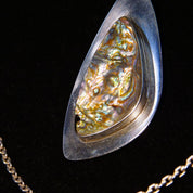 Vintage Arne Johnson 925 Denmark Abalone Shell Pendant Necklace, Abstract Modernist Sterling Silver Pendant, 3mm Cable Chain, 23 3/4" L