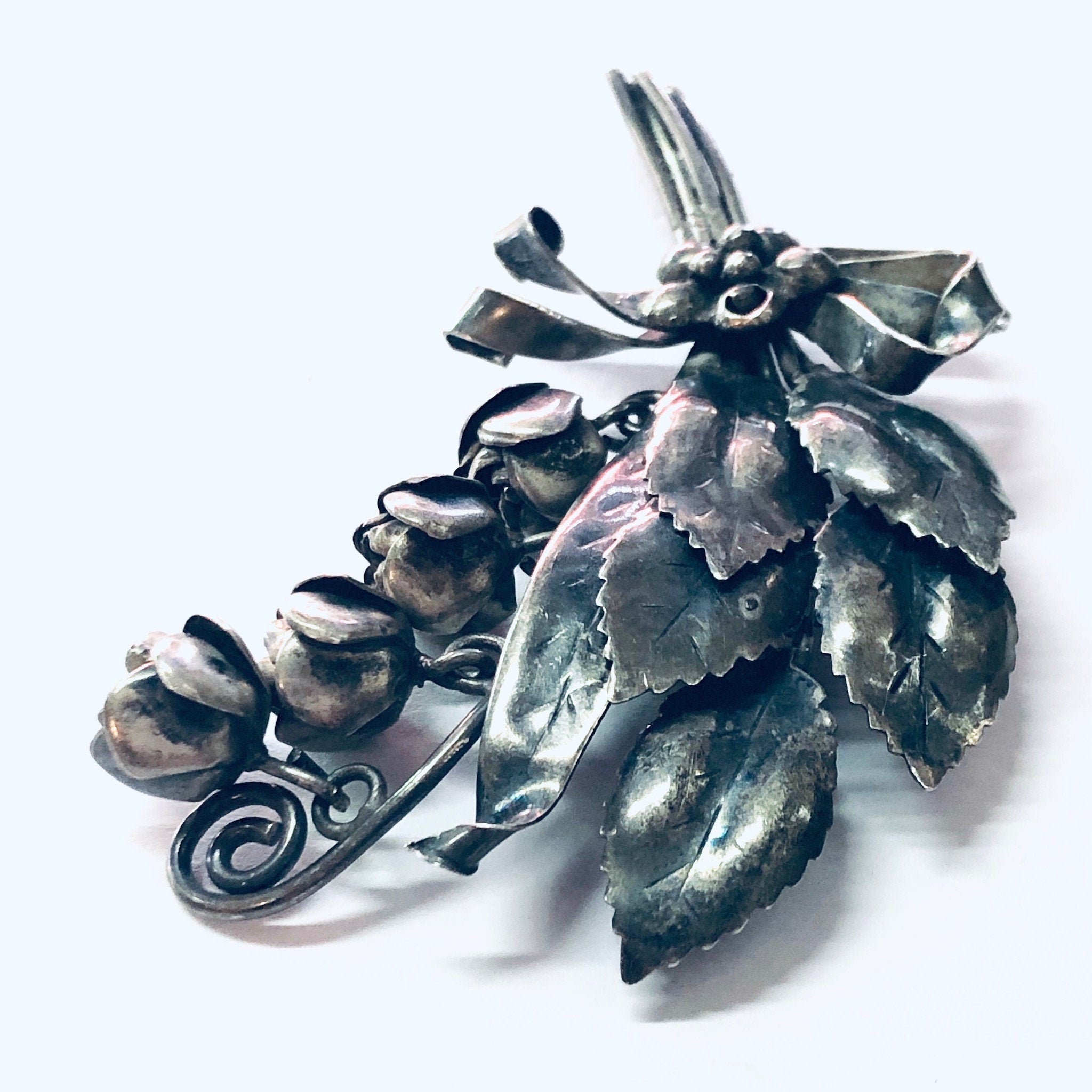 Vintage Brooch, Hobe Sterling, Hobe Brooch, Hobe Jewelry, Vintage Jewelry, Silver Brooch, Dangle Brooch, Vintage Pin, Rose Brooch, Flowers