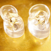 Vintage Classic 14K Gold Pearl Diamond Accent Stud Earrings, Yellow Gold Ribbon Wreath Setting, 2-Diamond Accent, Natural Round Pearls, 585