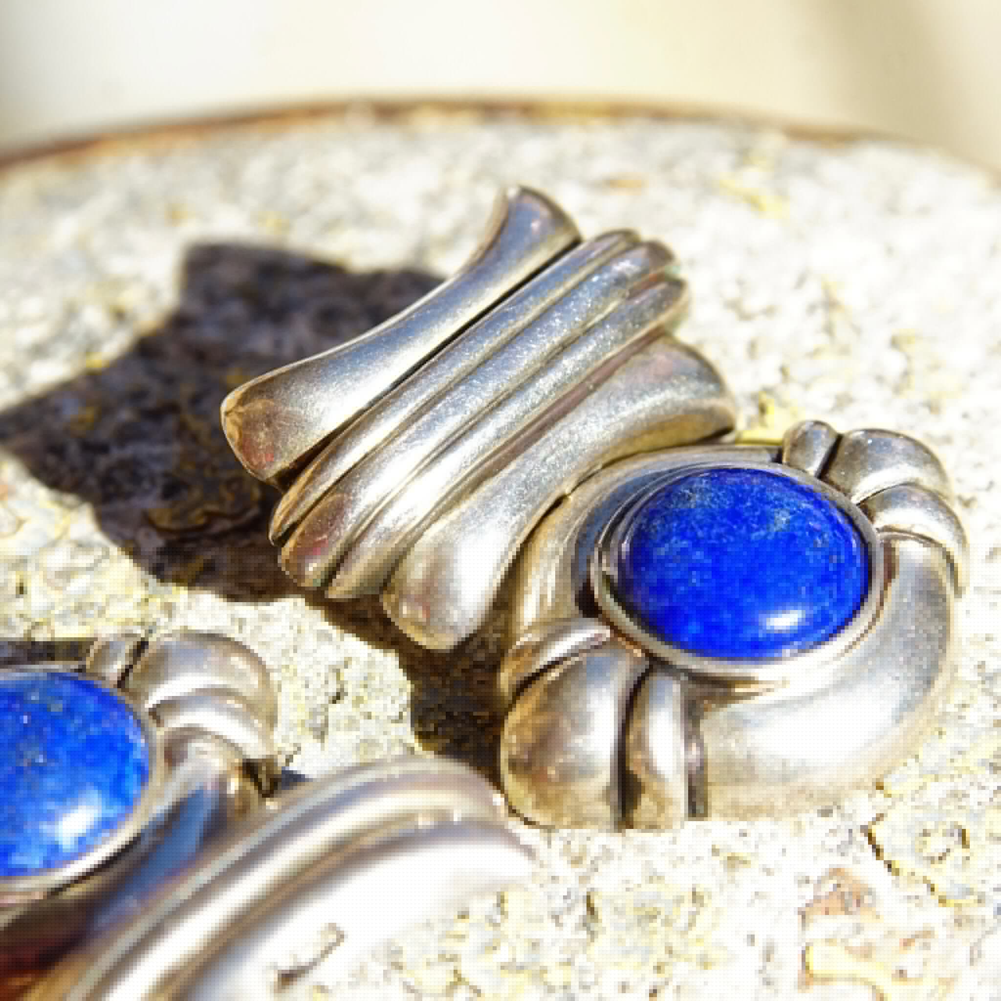 Vintage Chunky Sterling Silver Lapis Lazuli Dangle Earrings, Hinged Silver Stud Earrings, Cobalt Blue Gemstone, Statement Earrings, 1 1/4" L