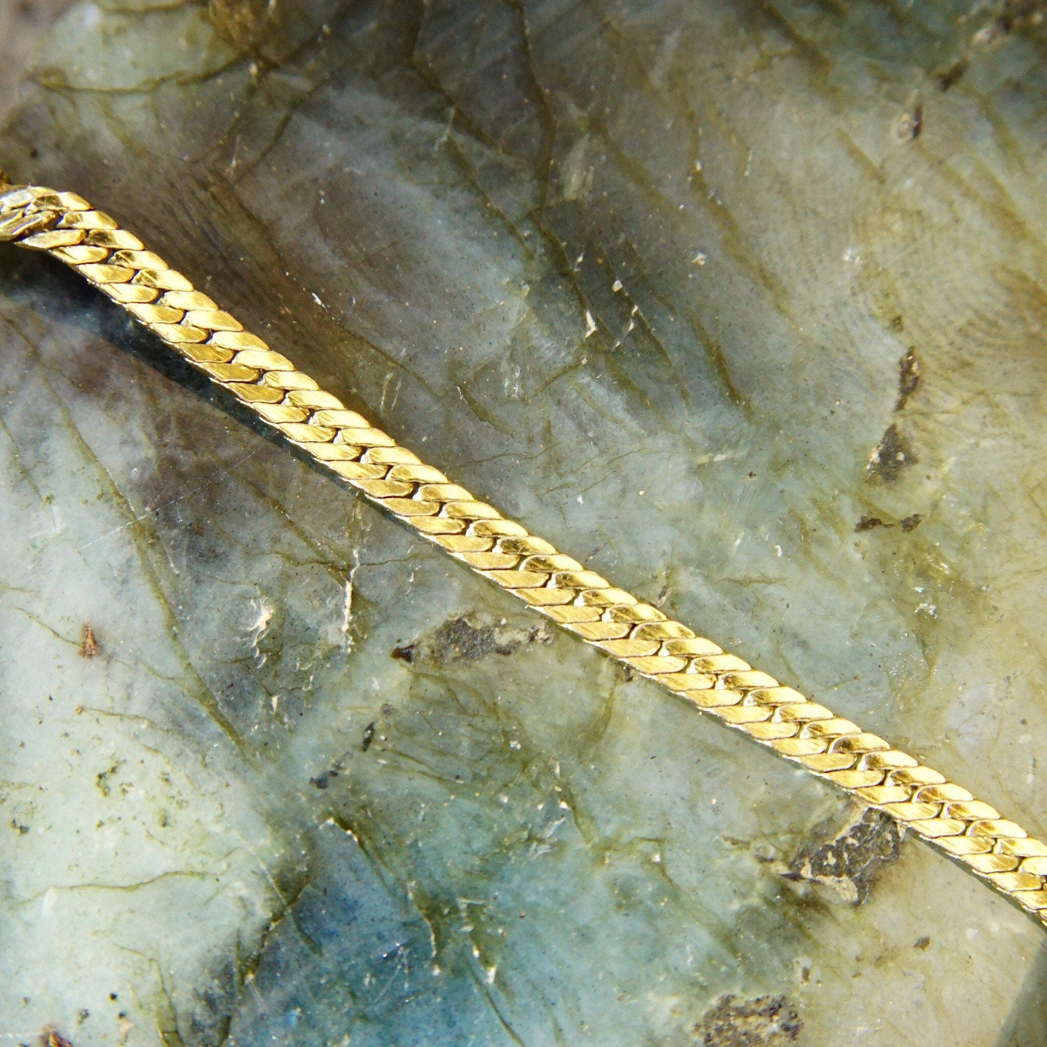 Vintage Gold Plated Sterling Silver Cubic Zirconia Diamond Bar Bracelet, 2.5mm Herringbone Chain, 12 Brilliant CZ Diamonds, 7 1/8" Long