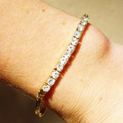 Vintage Gold Plated Sterling Silver Cubic Zirconia Diamond Bar Bracelet, 2.5mm Herringbone Chain, 12 Brilliant CZ Diamonds, 7 1/8" Long