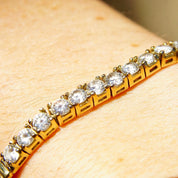 Vintage Gold Plated Sterling Silver Cubic Zirconia Diamond Bar Bracelet, 2.5mm Herringbone Chain, 12 Brilliant CZ Diamonds, 7 1/8" Long