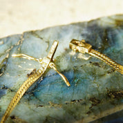 Vintage Gold Plated Sterling Silver Cubic Zirconia Diamond Bar Bracelet, 2.5mm Herringbone Chain, 12 Brilliant CZ Diamonds, 7 1/8" Long
