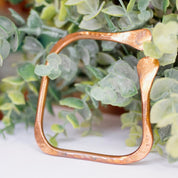 Vintage Modernist Copper Bangle Bracelet, Artisan Hammered Copper Bangle, Large Square Copper Bracelet With Textured Details