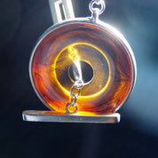 Vintage Modernist Ben Amun Amber Lucite Toggle Pendant Choker, Chunky Silver Necklace With Translucent Amber Donut Ring Pendant, 17 3/4" L