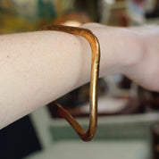 Vintage Modernist Copper Bangle Bracelet, Artisan Hammered Copper Bangle, Large Square Copper Bracelet With Textured Details