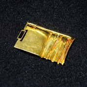 Vintage Modernist 14K Yellow Gold & Green Emerald Brooch, Emerald-Cut Gemstone, Rectangular Gold Pin W/ Crinkle Texturing, 1 5/8" L