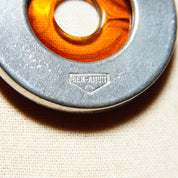 Vintage Modernist Ben Amun Amber Lucite Toggle Pendant Choker, Chunky Silver Necklace With Translucent Amber Donut Ring Pendant, 17 3/4" L