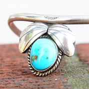 Vintage Native American Sterling Silver & Turquoise Cuff Bracelet, Modernist Hammered Silver Wire Cuff, Blue Turquoise Stone, 5/1/2" L