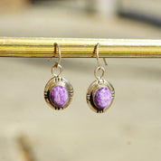 Vintage Navajo Signed SG Sterling Silver Purple Agate Drop Earrings, Marbled Purple Gemstone In Silver Setting, 925 Fish Hooks, 1 1/4" L