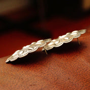 Vintage Native American Sterling Silver Concho Stud Earrings, Polished Silver Medallions, Engraved Line Work, Raised Designs, 1 11/16" L