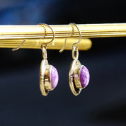 Vintage Navajo Signed SG Sterling Silver Purple Agate Drop Earrings, Marbled Purple Gemstone In Silver Setting, 925 Fish Hooks, 1 1/4" L