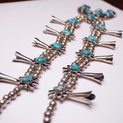 Vintage Navajo Turquoise Squash Blossom Necklace, Native American Beaded Necklace With Naja Pendant, Old Pawn Squash Blossom Necklace, 925