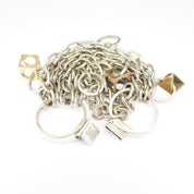 Vintage Signed Dannah Gripoix Silver Chain Charm Bracelet, Industrial Multi-Chain Bracelet With Geometric Copper Charms, Designer Jewelry