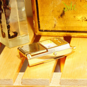 Vintage Rumors Quartz Miniature Brass Flip-Phone Mantel Clock, Small Standing Analog Clock, Cute Desk Tchotchke, Japan Movt, 2.5" Tall