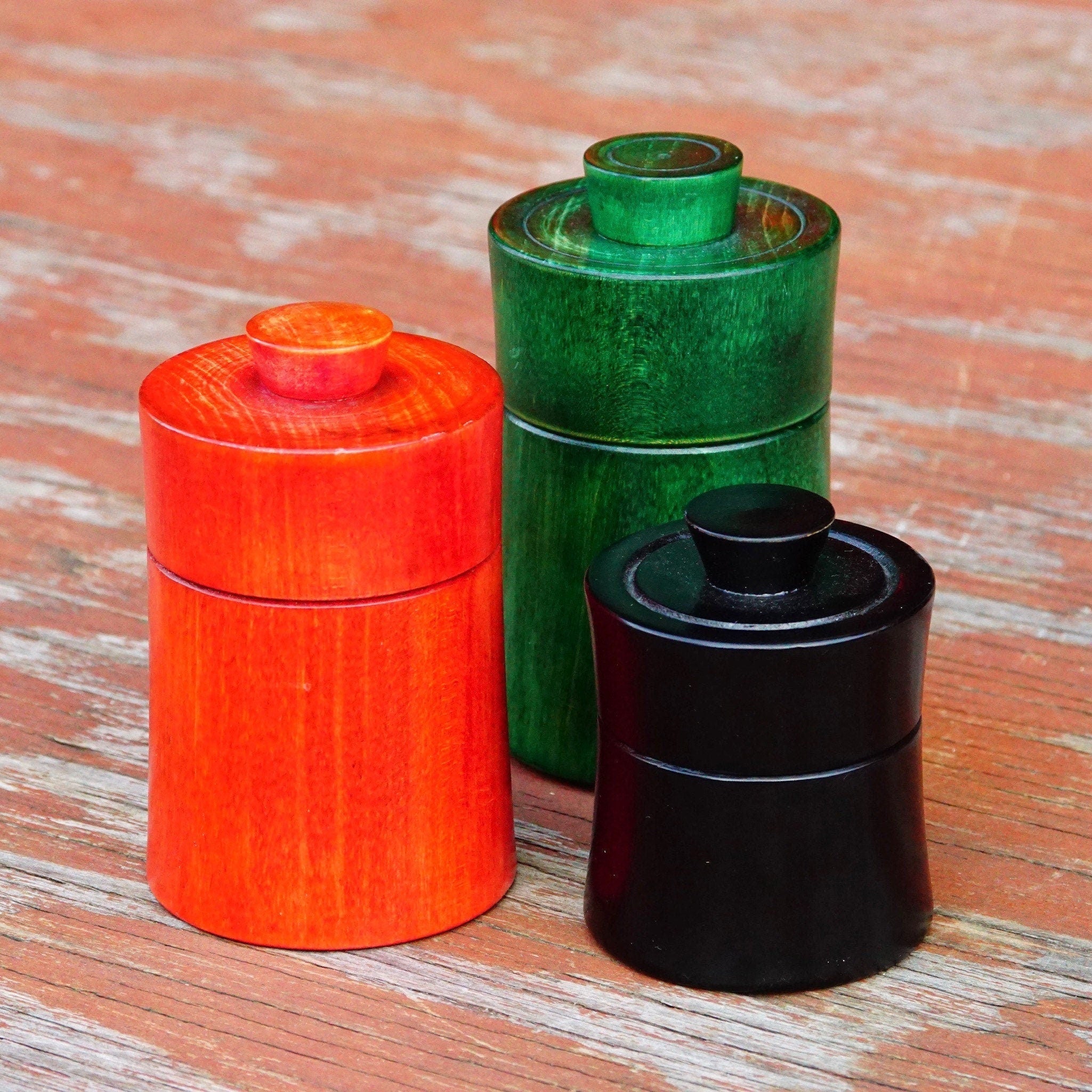  Matching Lids, Set Of 3, Red Green & Black, Howard Lewis Maple, Decorative Boxes