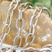 Vintage Signed Dannah Gripoix Silver Chain Charm Bracelet, Industrial Multi-Chain Bracelet With Geometric Copper Charms, Designer Jewelry