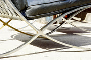 Vintage Pair Of MCM Black Leather Barcelona Chairs, Chrome Frame & Legs W/ Load Bearing Straps, Removable Cushions, 30" W x 28" H x 22" D