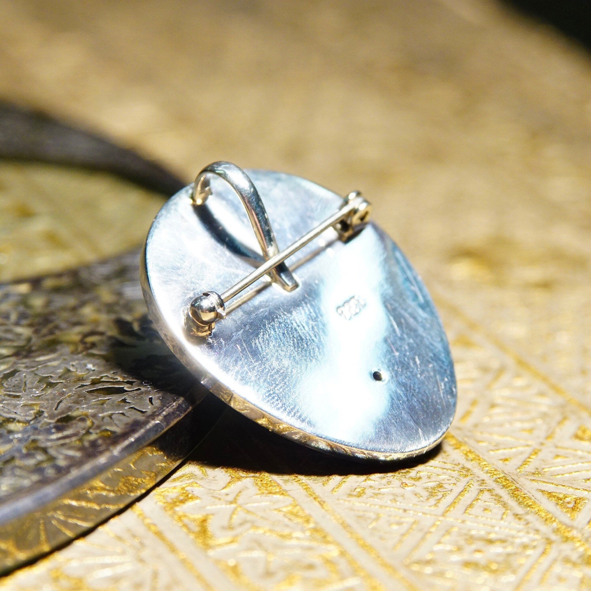 Vintage Sajen Style Sterling Silver Amethyst & Carved Bovine Bone Moon Goddess Pendant/Brooch, Extraterrestrial, Unique 925 Jewelry, 1 1/2"