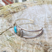 Vintage Southwestern Turquoise Cuff Bracelet, Sterling Silver Cut Out Cuff, Blue Turquoise With Silver Flecks, Silver Leaf Design, 5 1/2 L