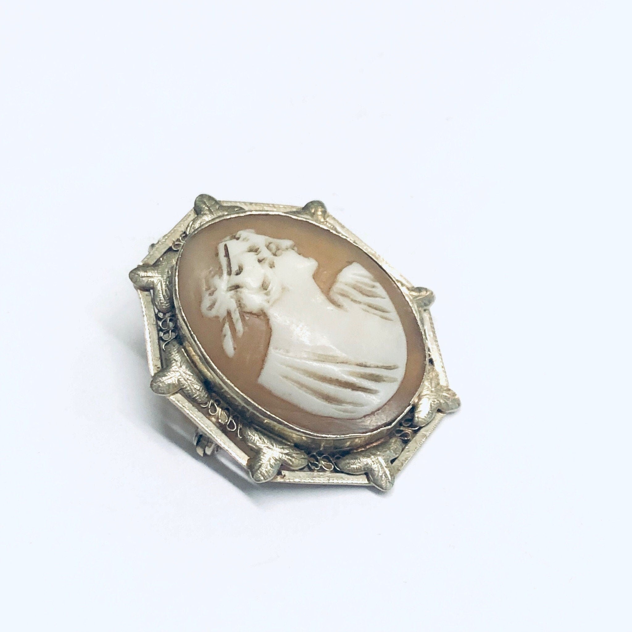 Vintage 14K White Gold Cameo, White Gold Jewelry, Cameo Pendant, Gold Cameo Pendant, 14K White Gold, White Gold Cameo Brooch, Vintage Brooch