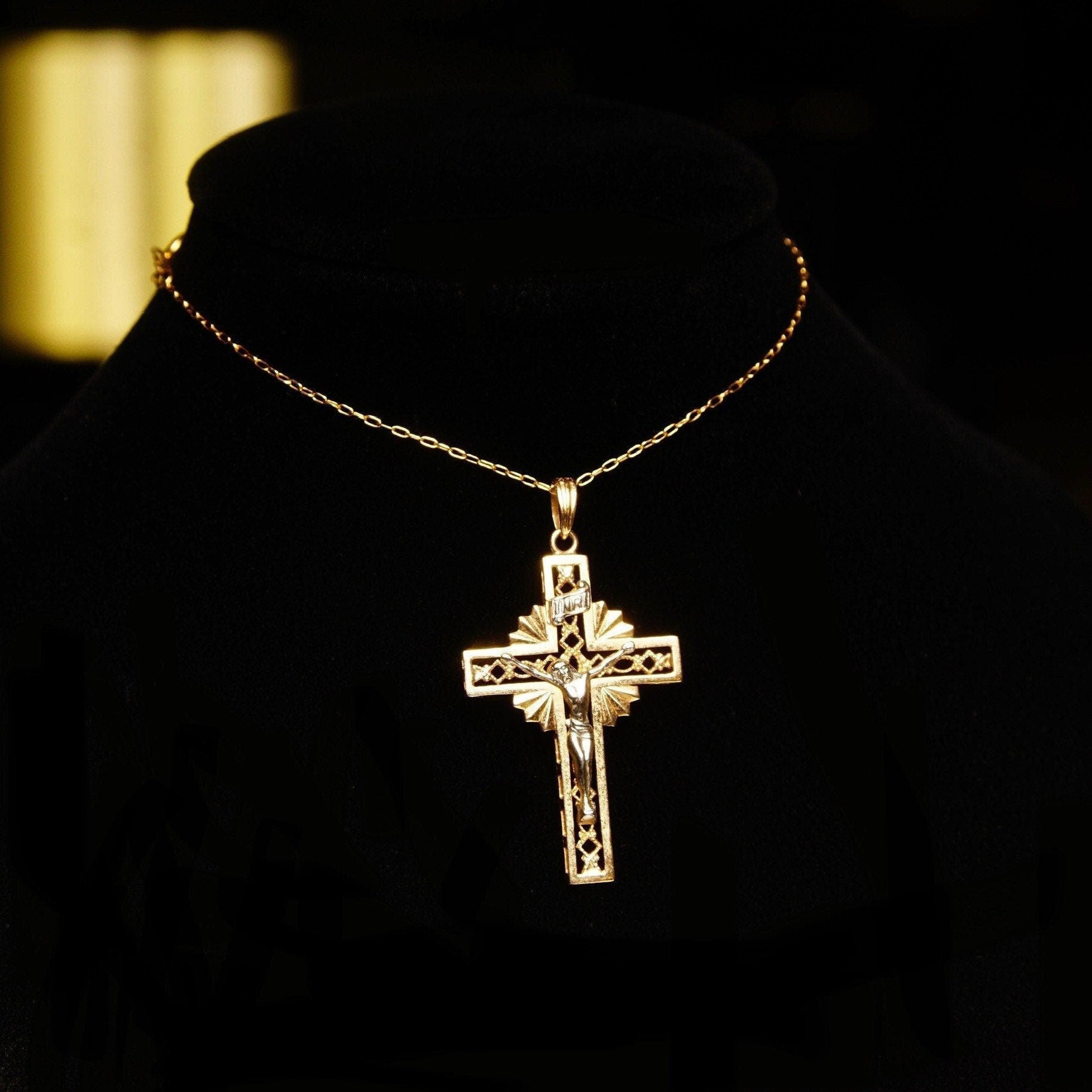 Vintage 14K Gold IRNI Crucifix Cross Pendant, Gold Filigree Cross, Religious Jewelry, Art Deco Style, 585 Fine Jewelry, 4cm