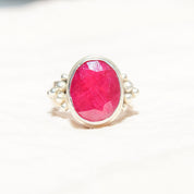 Bohemian Sterling Silver Indian Ruby Ring, Faceted Pink Gemstone, Chunky Silver Ring, 925 Jewelry, Size 6 1/4 US