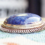 Vintage Modernist Lapis Lazuli Sterling Silver Pendant, Huge Silver Gemstone Pendant, Marbled Blue Lapis Stone, 2 1/2" L x 2 3/4" W