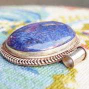 Vintage Modernist Lapis Lazuli Sterling Silver Pendant, Huge Silver Gemstone Pendant, Marbled Blue Lapis Stone, 2 1/2" L x 2 3/4" W