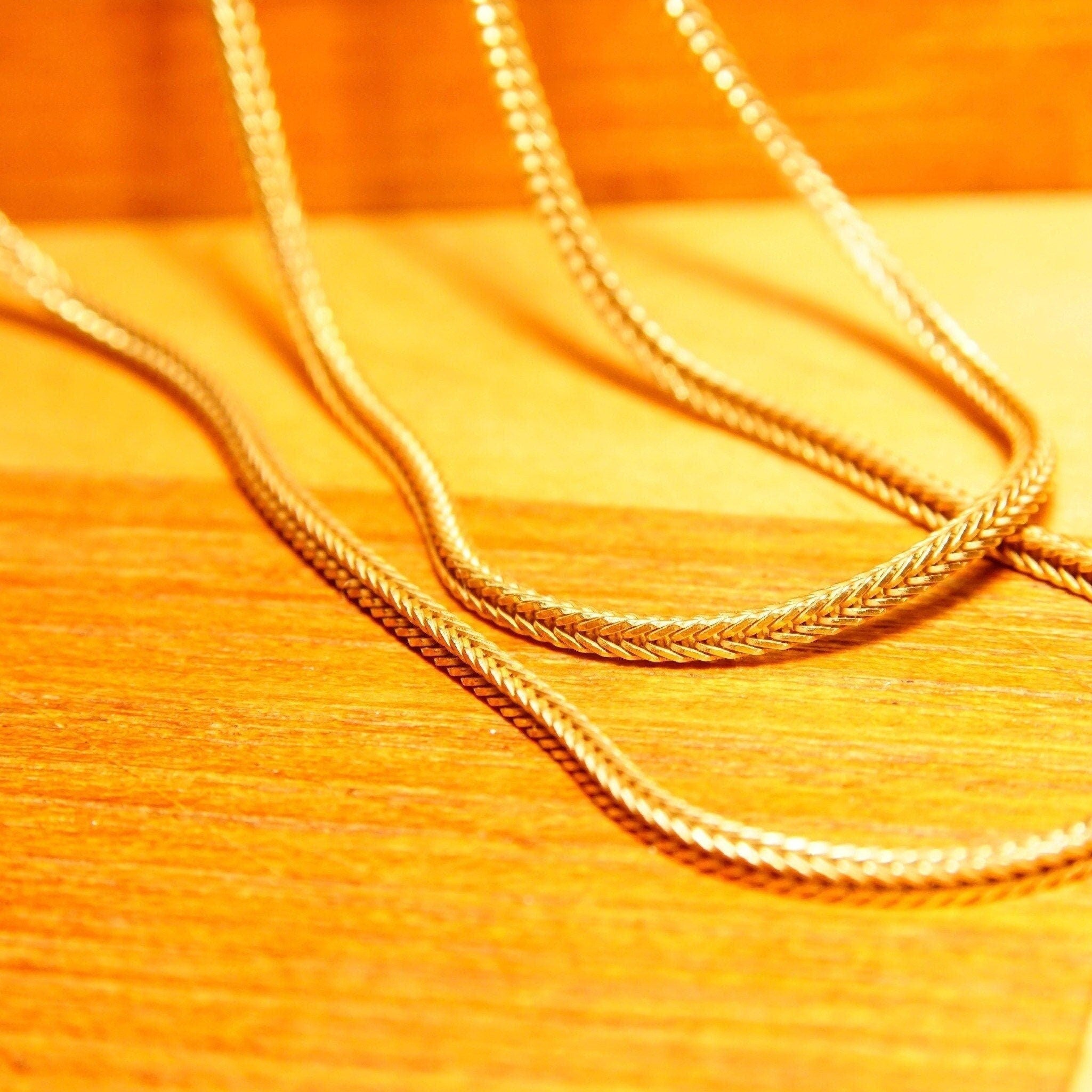Vintage Italian 14K Yellow Gold Foxtail Chain Necklace, 1.5mm Square Mesh Chain, Flexible, Minimalist, Unisex, 585 Jewelry, 24 1/4" L