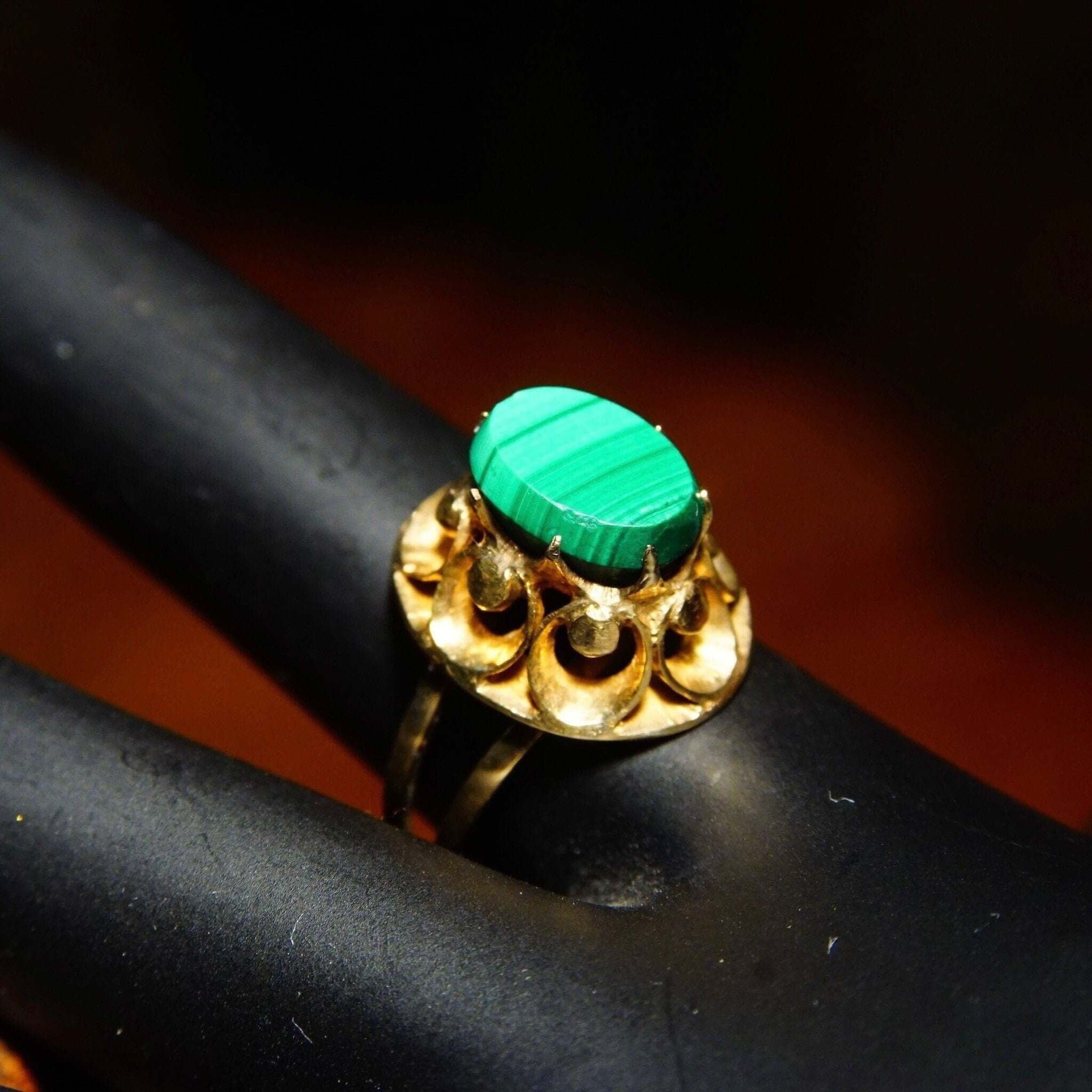 Antique 14K Yellow Gold Malachite Ring