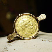 Vintage 1877-C Wilhelm Deutscher Kaiser Konig Preussen 5 Mark Gold Coin Brooch, 14K Gold Coin Spinner Pin, 17mm German Coin,