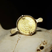 Vintage 1877-C Wilhelm Deutscher Kaiser Konig Preussen 5 Mark Gold Coin Brooch, 14K Gold Coin Spinner Pin, 17mm German Coin,