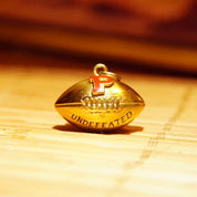 Vintage 10K Gold Enamel Football Charm 'Undefeated 1956', Red P Lettermark, Embossed Yellow Gold Football Charm/Pendant, 3/4" L x 7/8" W