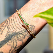Natural Emerald Diamond Bypass Bangle Bracelet In 14K Gold
