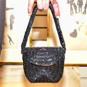1940's Bugle Bead Box Purse W/ Matching Top-Handle Strap, Rose Gold Satin Lining & Coin Purse