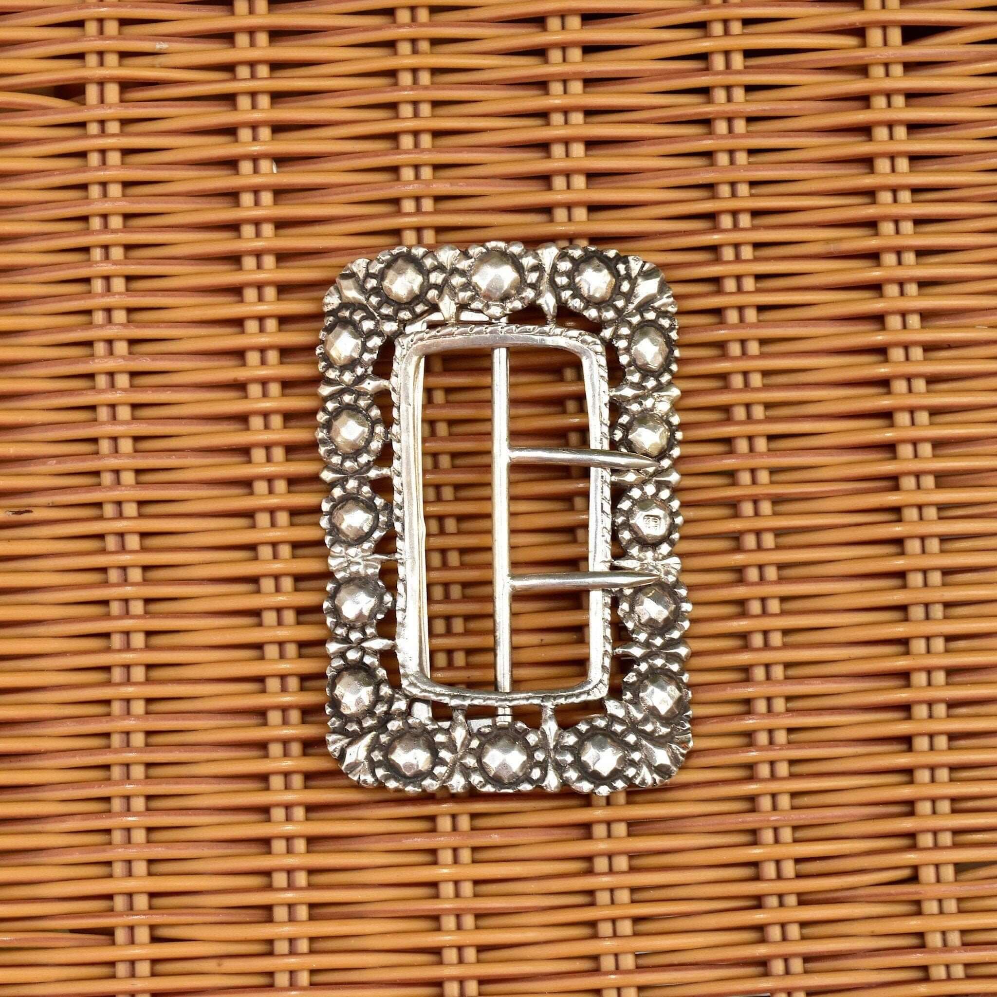 Antique English Sterling Silver Nurses Belt Buckle, Large Solid Silver Baroque Flower Belt Buckle, Art Nouveau, 3 1/2" H - Good's Vintage