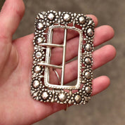 Antique English Sterling Silver Nurses Belt Buckle, Large Solid Silver Baroque Flower Belt Buckle, Art Nouveau, 3 1/2" H - Good's Vintage