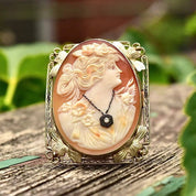 Antique Art Deco 14k White Gold Filigree Diamond Necklace Cameo Brooch Pendant, Floral Embellished Rectangle Frame, 48mm - Good's Vintage