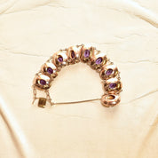 Art Deco 14K Gold Alexandrite Link Bracelet, Ornate Puffed Bezel Cup Links, Color-Changing Gemstones, Wide Link Bracelet, 6 1/2" L