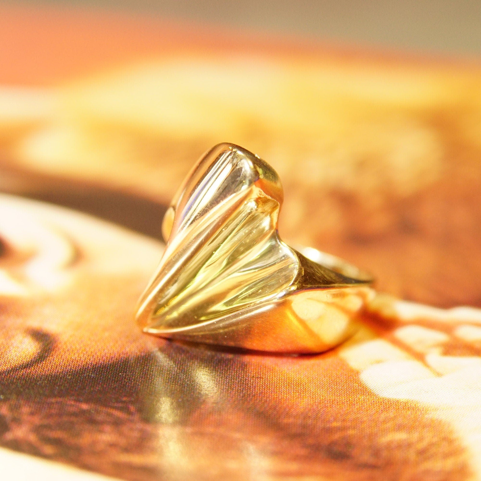 Modernist 14K Lightning Bolt Ring, Solid Yellow Gold Abstract V-Ring, Estate Jewelry, Size 4 1/2 - Good's Vintage