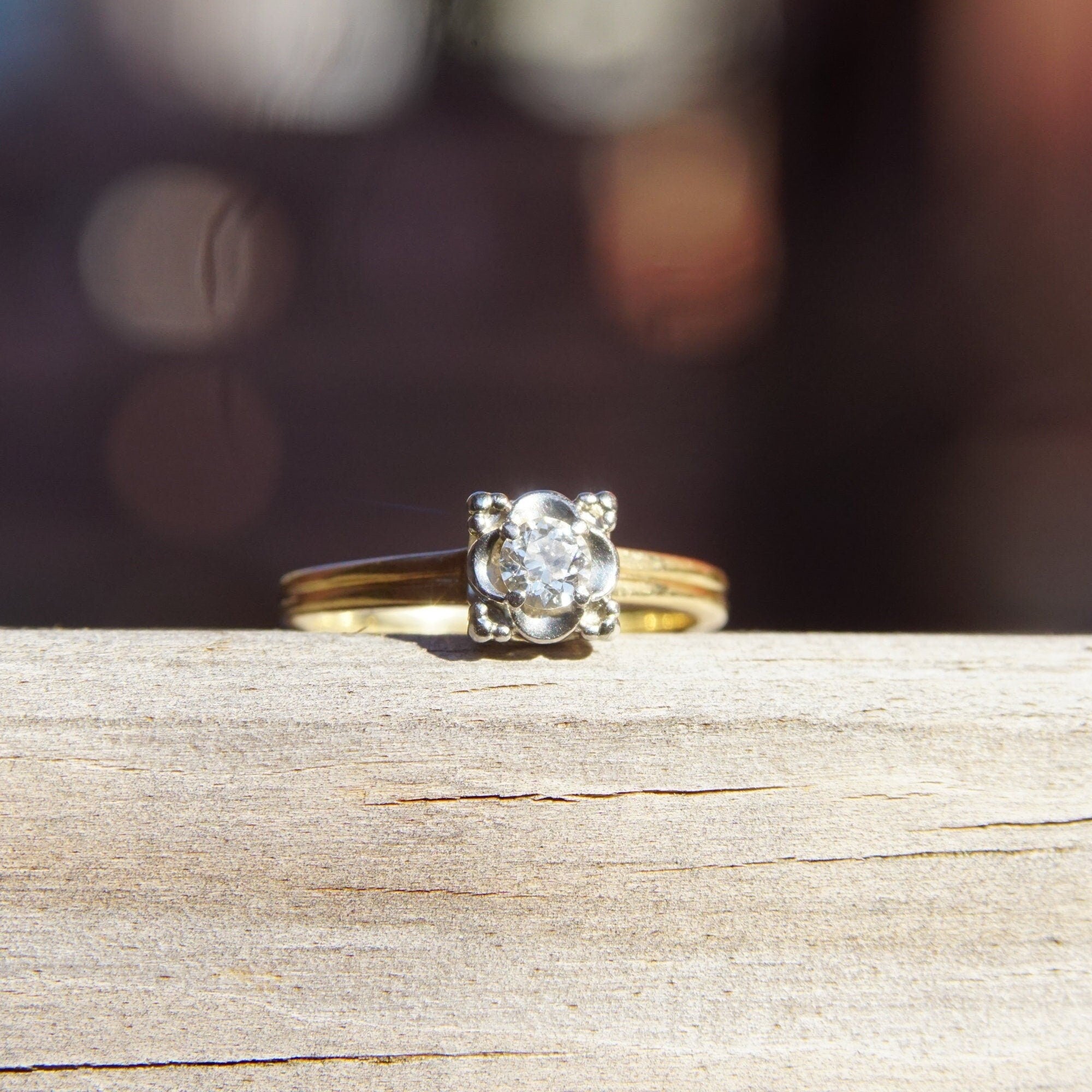 1940's Jabel 14K Diamond Engagement Ring, Two-Tone Diamond Solitaire Ring, .21 CT Estate Jewelry, 5 US