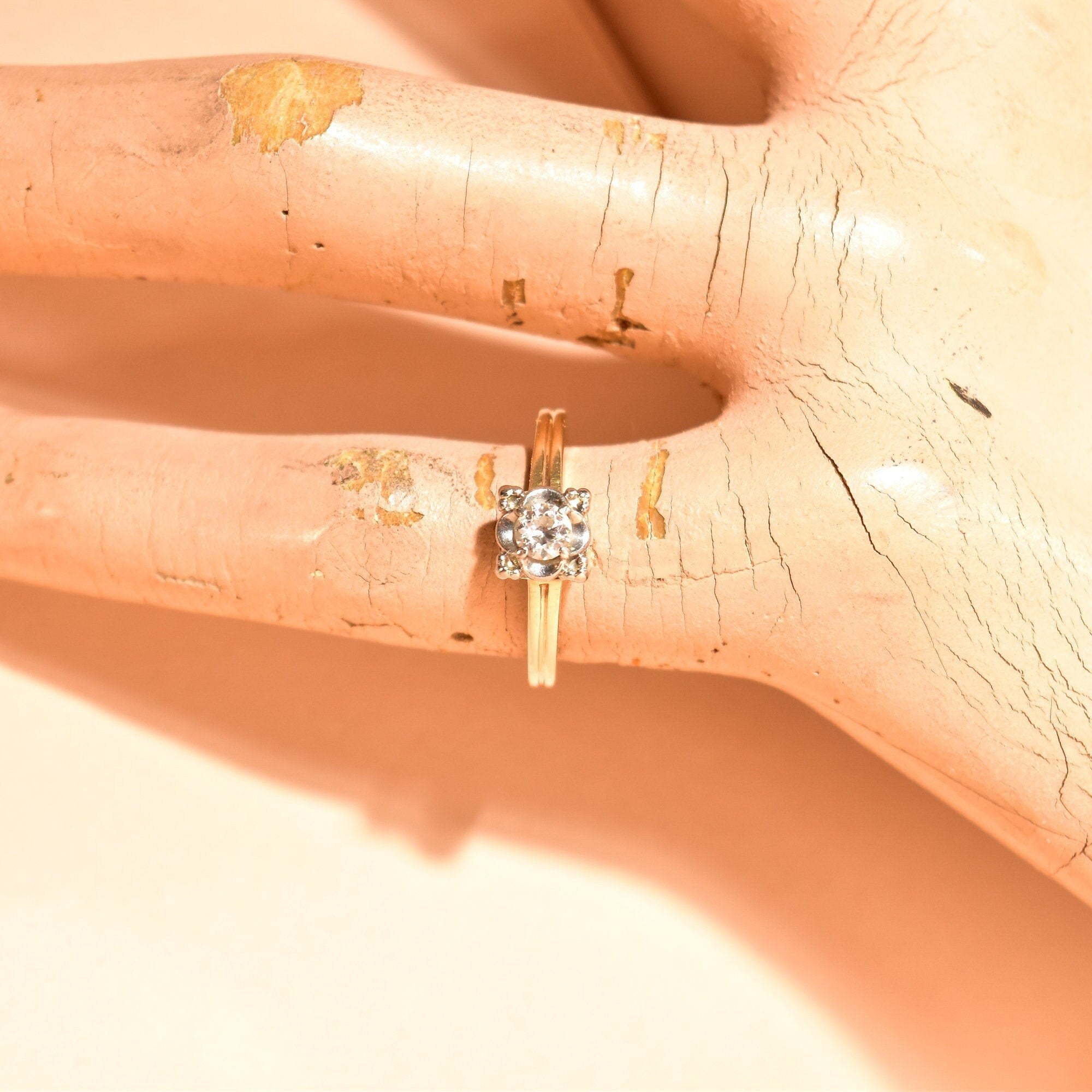 1940's Jabel 14K Diamond Engagement Ring, Two-Tone Diamond Solitaire Ring, .21 CT Estate Jewelry, 5 US