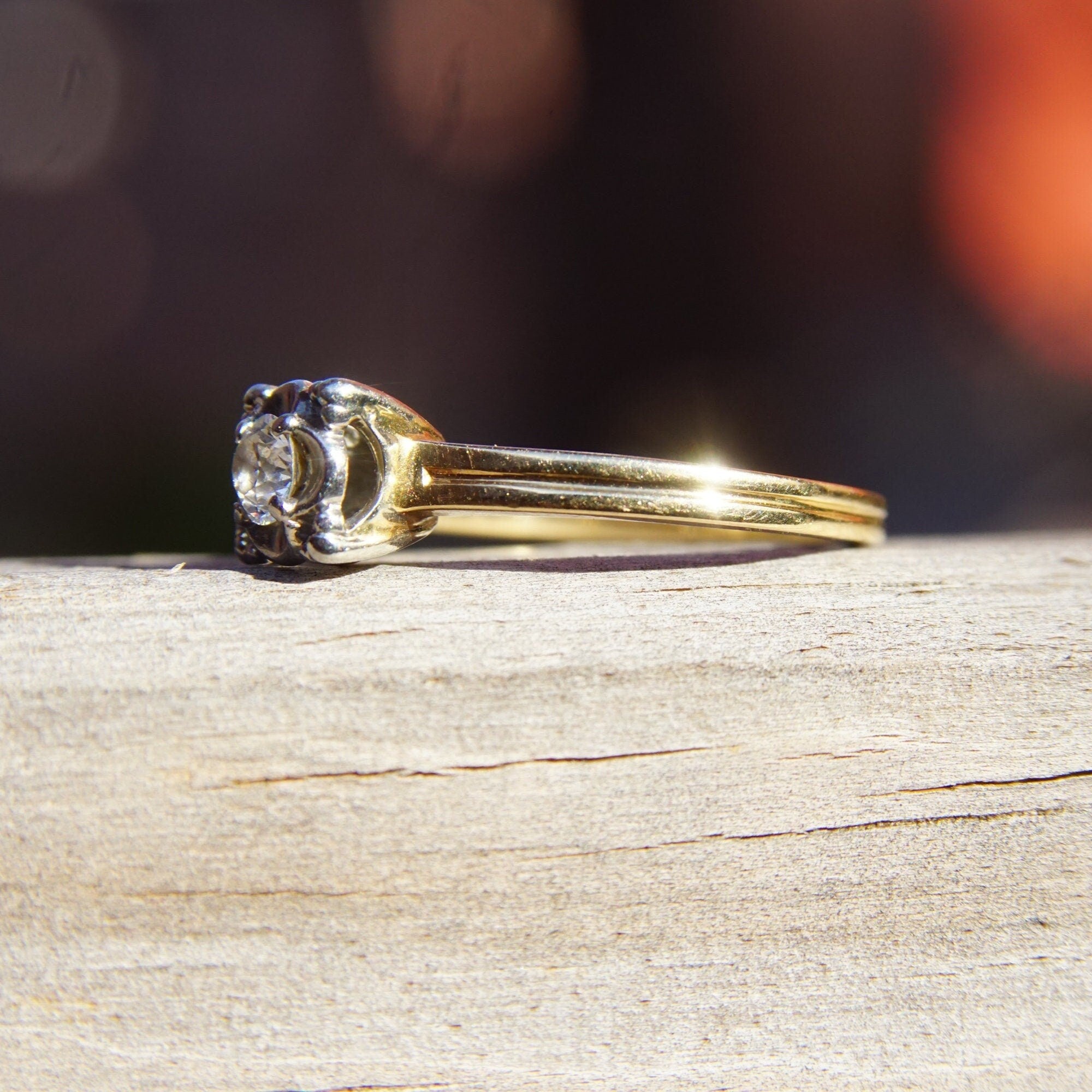 1940's Jabel 14K Diamond Engagement Ring, Two-Tone Diamond Solitaire Ring, .21 CT Estate Jewelry, 5 US